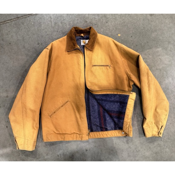 Carhartt Detroit Vintage Tan Jacket Size XL USA Workwear 80s Duck Blanket Lined